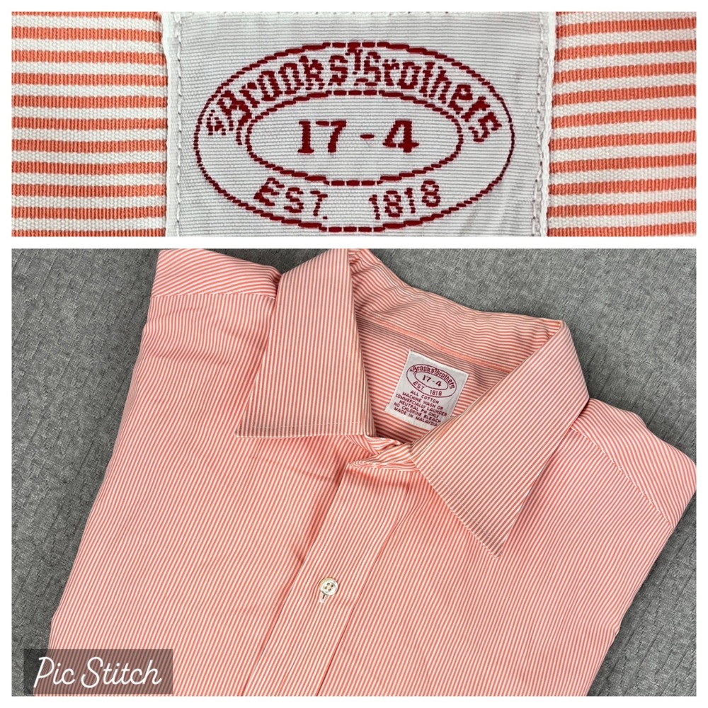 Brooks Brothers Y2K 90s Dress Shirt Men L‎ 17-4 Striped Button Down Cotton